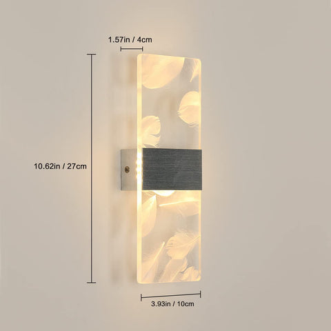 2 Pcs Applique Intérieure12W, 3000K Lumière Blanche Chaude Applique Led Intérieur Plume Acrylique, Eclairage mural moderne Ledpour chambre, salon, couloir, cage d'escalier (Argent)
