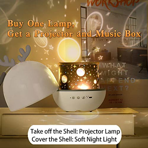 Bébé Veilleuse Projecteur, LED Enfant Veilleuse Lampe Musicale et Lumineuse 360°Rotation avec 8 Musique 6 Films Thème, Lampe de Projecteur Étoiles à Télécommande USB Lampes de Chevet Lampes d'ambiance