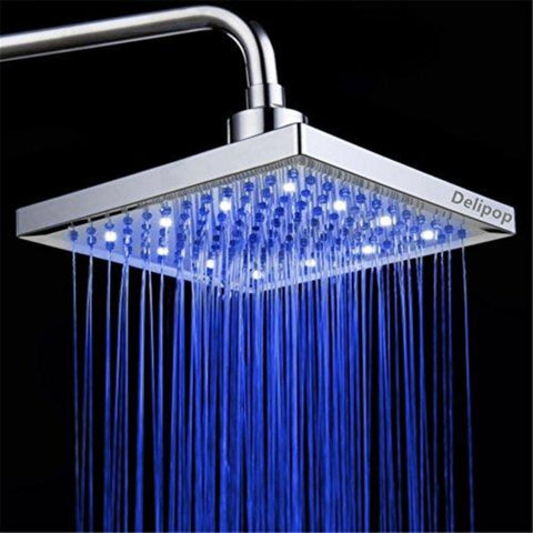 Pommeau de Douche Led, 8 pouces Carre Contrôle de la Température, 3 Changement de Couleur ABS Chrome Terminé, 12pcs Led Pommeau de Douche pour la Salle de bai