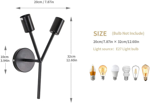 Appliques murales 2-lumières, Lampe murale industrielle Applique murale vintage d'intérieur pour Miroir Chambre Chevet Salon Couloir (noir)