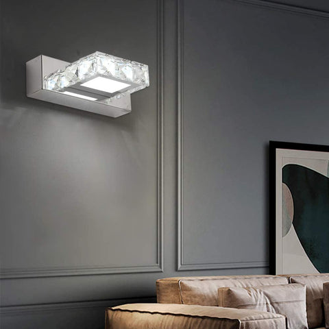 Applique Murale Phares Miroir en Cristal LED 3W 5500k Lampe en Acrylique en Acier Inoxydable IP44 étanche et Anti-buée (Argent), 16x5cm