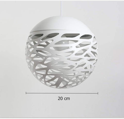 Lampe suspendue ajourée Lustre Tete Simple Lampe sculptée en fer forgé pour salle à manger (Blanc, 20cm)