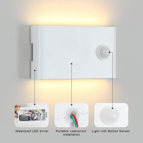 12W Applique Extérieure avec Détecteur de Mouvement, IP65 Blanche Artisanat Mat Design lampe murale Extérieur/Intérieur en Aluminium, Applique Acrylique pour Balcon, Escaliers, Jardin, Garage, 3000K