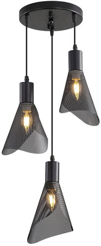 Suspension Luminaire Industriel, Plafonnier Vintage Noir, Lustre avec Abat-jour PVC pour Chambre, Salon, Restaurant, Bar, 3 Lumières E14(Sans Ampoule)