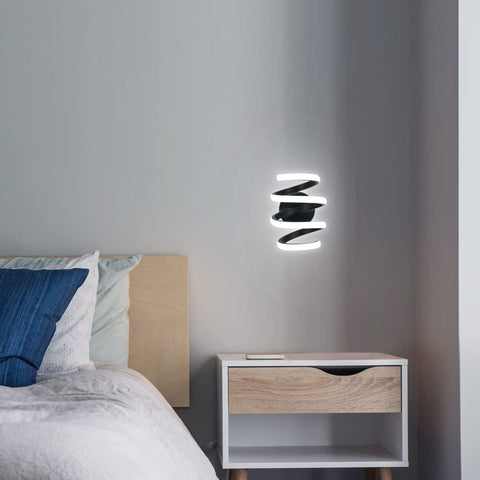 Applique Murale LED Moderne Forme en Spirale Lampe murale Blanc Froid 6000K Pour chambre à coucher, salon, couloir, entrée Noir
