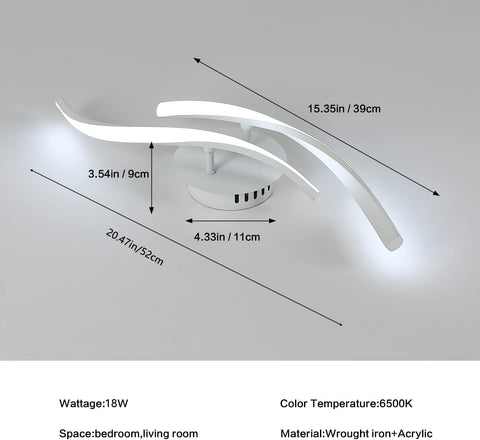 Plafonnier LED Design moderne Blanc Froid 6000K Forme de Vague Lampe de Plafond Pour salon chambre à coucher salle à manger bureau Blanc