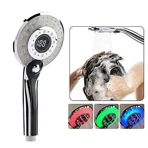 Pommeau de Douche LED, Douchette de Douche LED 3 Couleurs Contrôle de la température Douchette à Main avec Affichage de Température Digital Économie d'eau Douche 3 Modes