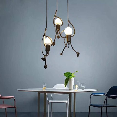 Lustres pour chambres d'enfants, suspensions modernes en fer pour la décoration de la maison, le salon, le restaurant de la chambre, E27 [Classe d'efficacité énergétique A+] Nero - 3 Pezzo