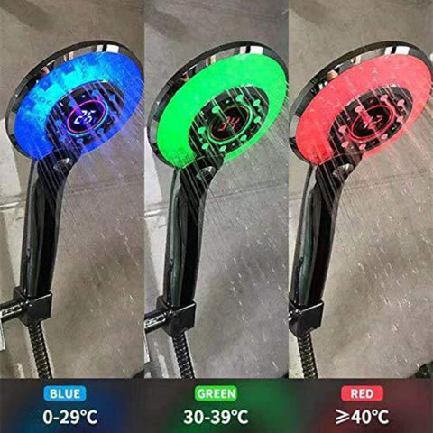 Pommeau de Douche LED, Douchette de Douche LED 3 Couleurs Contrôle de la température Douchette à Main avec Affichage de Température Digital Économie d'eau Douche 3 Modes