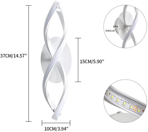 Applique Murale Interieur, Led Lampe Murale Moderne 16W 1800LM, Cool White 6500k, Design incurvée Appliques pour Chambre à Coucher Escalier Salon