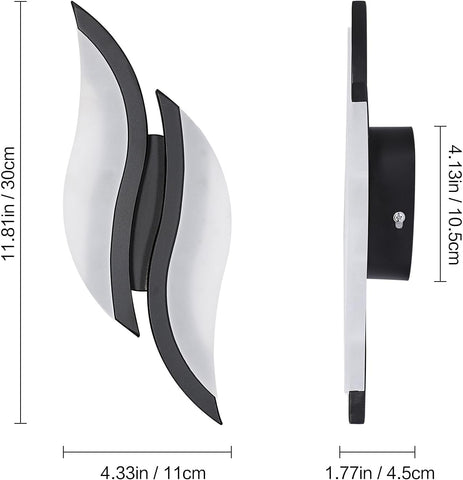 Applique Murale LED Intérieure Moderne, Lampe Murale 12W 1350LM, Éclairage Acrylique 3000K Blanc Chaud, Luminaire Noir pour Salon, Chambre, Escalier