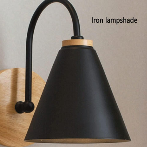 Applique de Chevet Bois Scandinave Lampe murale E27 Base Pour chambre à coucher, salon, couloir, entrée Noir Ampoule non incluse