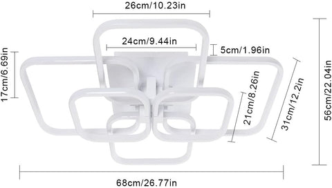 Plafonnier LED 72W Design moderne Cercle Carré Lampe de Plafond Blanc Froid 6000K Pour salon chambre à coucher salle à manger bureau Blanc