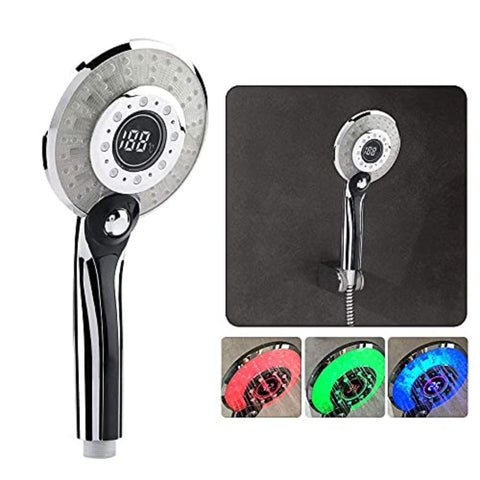 Pommeau de Douche LED, Douchette de Douche LED 3 Couleurs Contrôle de la température Douchette à Main avec Affichage de Température Digital Économie d'eau Douche 3 Modes