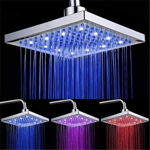Pommeau de Douche Led, 8 pouces Carre Contrôle de la Température, 3 Changement de Couleur ABS Chrome Terminé, 12pcs Led Pommeau de Douche pour la Salle de bai