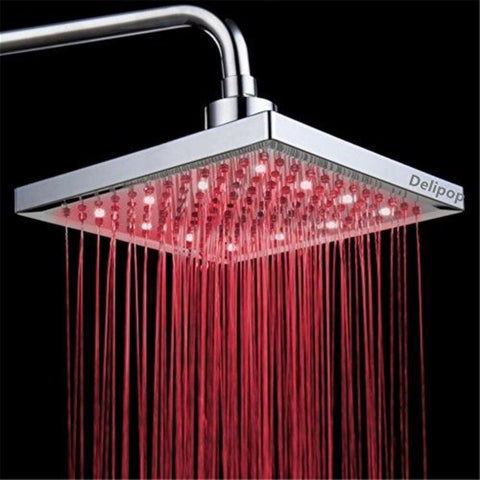 Pommeau de Douche Led, 8 pouces Carre Contrôle de la Température, 3 Changement de Couleur ABS Chrome Terminé, 12pcs Led Pommeau de Douche pour la Salle de bai