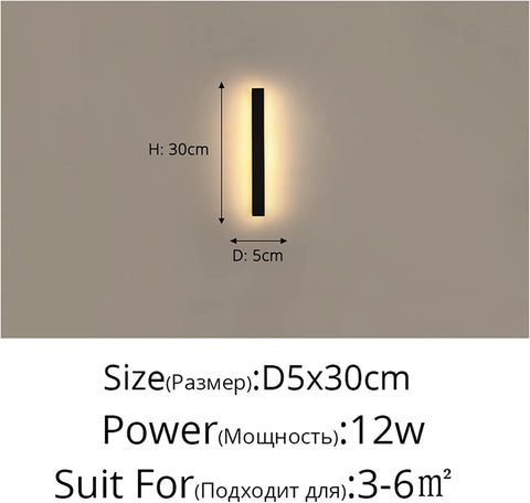 Applique Murale Extérieure LED, Étanche Minimaliste Noire Lampe Murale, Lumière Chaude 3000K, 12W, Protection IP65, Matériau Acrylique et Fer, pour Éclairage Intérieur et Extérieur