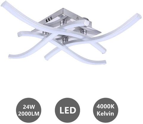 Plafonnier LED, Suspension Luminaire en forme de vague, lumière blanche neutre 4000K, LED intégrées 24W 2000Lm, lustre moderne pour salon ou cuisine, IP20