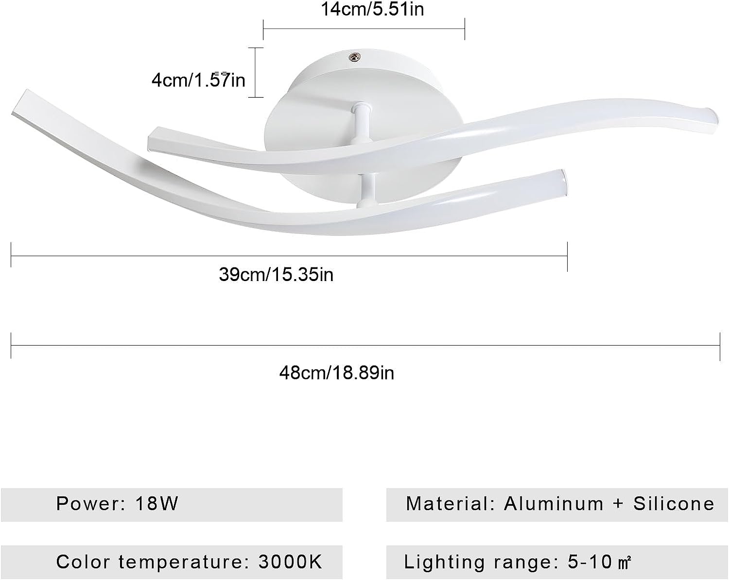 Tableau des dimensions des plafonniers