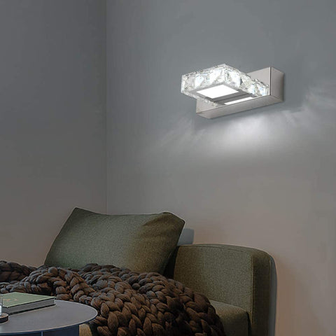 Applique Murale Phares Miroir en Cristal LED 3W 5500k Lampe en Acrylique en Acier Inoxydable IP44 étanche et Anti-buée (Argent), 16x5cm