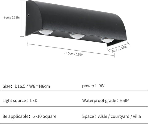 Applique Murale Extérieure Lampe murale LED Blanc Chaud 3000K étanche IP65 Pour Entrée Couloir Cour Jardin Terrasse Balcon Garage Noir