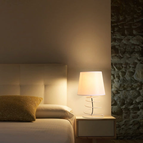Lampe de Table Minimaliste Moderne, Lampe de Bureau en Tissu Blanc avec Tube de Fer en Spirale Industriel, Veilleuse E27 pour Étude, Salon, Chambre à Coucher, Chevet (Sans Ampoules)
