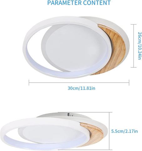 Plafonnier LED Moderne, 28W Lampe de Plafond Moderne, Ø30CM * 5CM Round Wooden Luminaire Plafonnier LED pour Chambre, Cuisine, Couloir, Entrée, Lumière Blanche Froide, 6000K