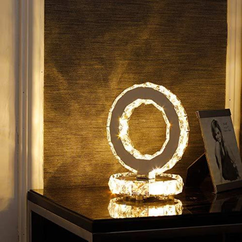 Lampes de table en verre, LED Lampes de chevet modernes en acier inoxydable, Lampe de bureau ronde 12 W, lumière blanche chaude