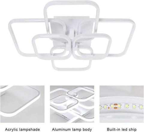 Plafonnier LED 72W Design moderne Cercle Carré Lampe de Plafond Blanc Froid 6000K Pour salon chambre à coucher salle à manger bureau Blanc