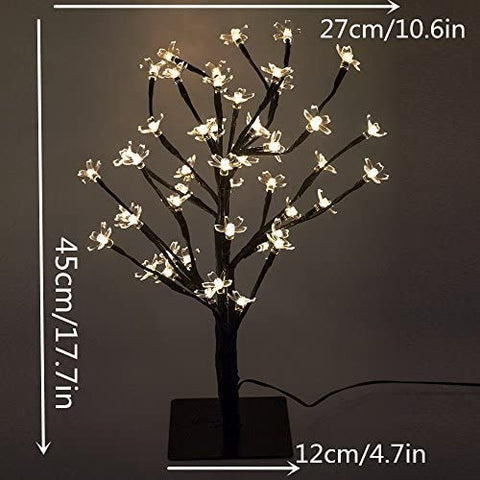 Arbre lumineux de 45 cm à LED avec 48 fleurs de cerisier, lumières LED, pour Noël, intérieur, décoration, bureau, chevet, blanc chaud