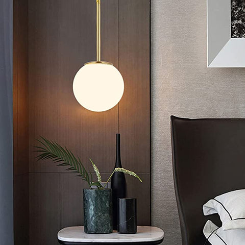 LED Chambre Chevet Lustre Nordique Tête Unique Personnalité Boule De Verre Plafonnier Postmoderne Simple Créatif Pendentif Lumière Maison Salle À Manger Décoration Éclairage Intérieur(ampoule non incluse)