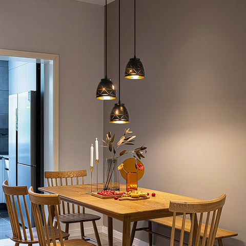 3 Lampes Suspension Rétro, Lustre Industriel en Creux Sculpté, E27 Lampe de Plafond Vintage en Metal, Eclairage pour Salon Cuisine Couloir Restaurant Loft Café Bar