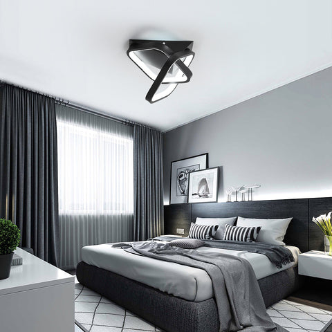 Plafonnier LED moderne 24W, Lampe de Plafond en forme de 2 Oblique Carré en Aluminium, Luminaire Plafonnier Noir Metal, Pour Balcon D'entrée de Couloir, Lumière Blanche froide/6500K