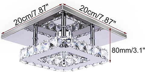 Plafoniera cristallo a LED 3000K,Quadrato Lampadario Soggiorno in Cristallo, LED Integrati 15W Lampadario cucina,Cristallo Plafoniere led a Soffitto Modern acciaio inossidabile lampada da soffitto