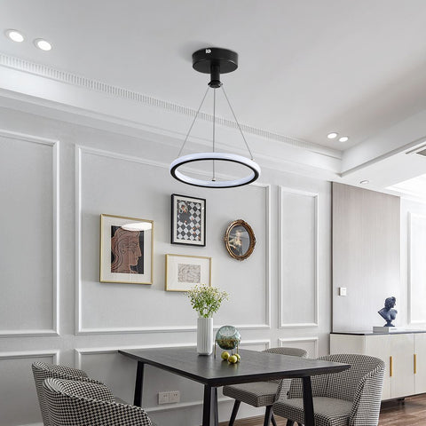 Modern Led Suspension Anneau 32W Suspension de Table à Manger à Led Moderne Lustre Acrylique Led, 220V, 22CM Lustre Led Plafonnier pour Salon, Salle à Manger, Couloir, Café, Comptoir de Bar, Noir