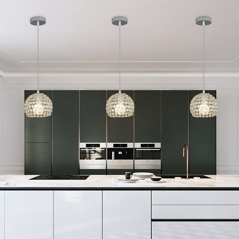 Lustre en Cristal Moderne Lustre Moderne Suspension E27 Chromé Suspension Luminaire Avec 120CM Câble Réglable Convient pour Cuisine, Chambre, Bureau, Salon (Ampoule Non incluse)