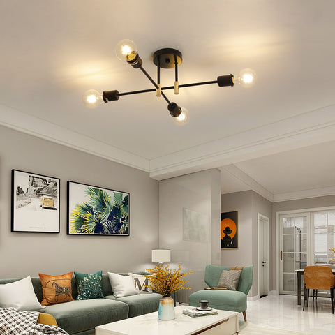 Lustre Spoutnik Moderne,Suspension Industrielle à 4 Lumières,Plafonnier Semi-encastré E27 pour Salle à Manger, Salon, Cuisine, Bureau, Café, Restaurant(ampoule non incluse)