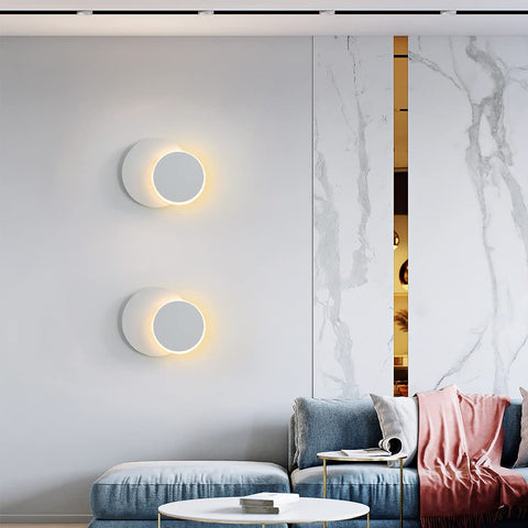 Appliques Murales Interieur 12W Blanc, Murale LED Moderne, Créatif Eclipse 2 en 1, 360 Rotative 3000K Blanc Chaud, Eclairage Lumière Pour Salon Salle Escalier Chambre