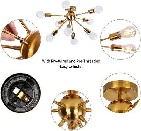 Luminaire Industriel en Metal Lampe, Lustre Eclairage, pour 9 Ampoules E27 Convient pour la Cuisine, le Salon, la Salle à Manger, le Café et Les Lieux de Divertissement (Ampoule non Incluse)