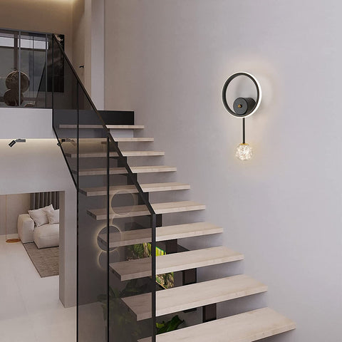 Applique Murale Interieur, LED Lampe Murale Moderne 17W Design Ronde, Applique Murale LED 3000K Lumière Chaude Noir pour Chambre, Salon, Couloir