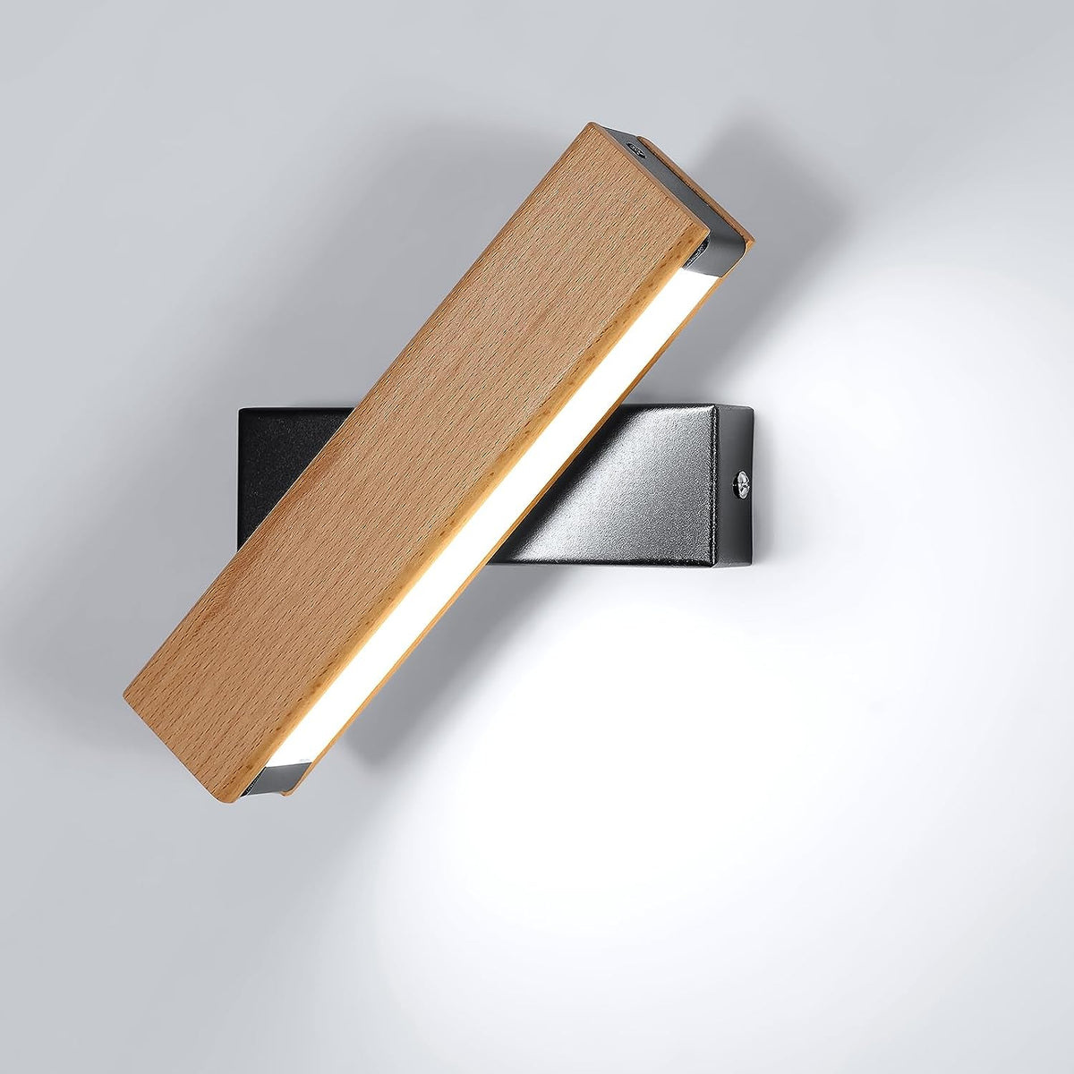 Applique Murale LED Bois Rotative Moderne Rectangle Lampe murale Blanc Froid 6000K 4.5W Pour chambre à coucher, salon, couloir, entrée