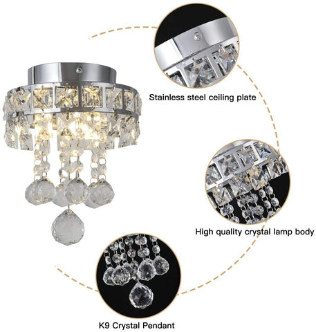 Lustre en cristal, Mini lampe suspension avec 3 lumières pour couloir, chambre à coucher, cuisine, chambre d'enfant