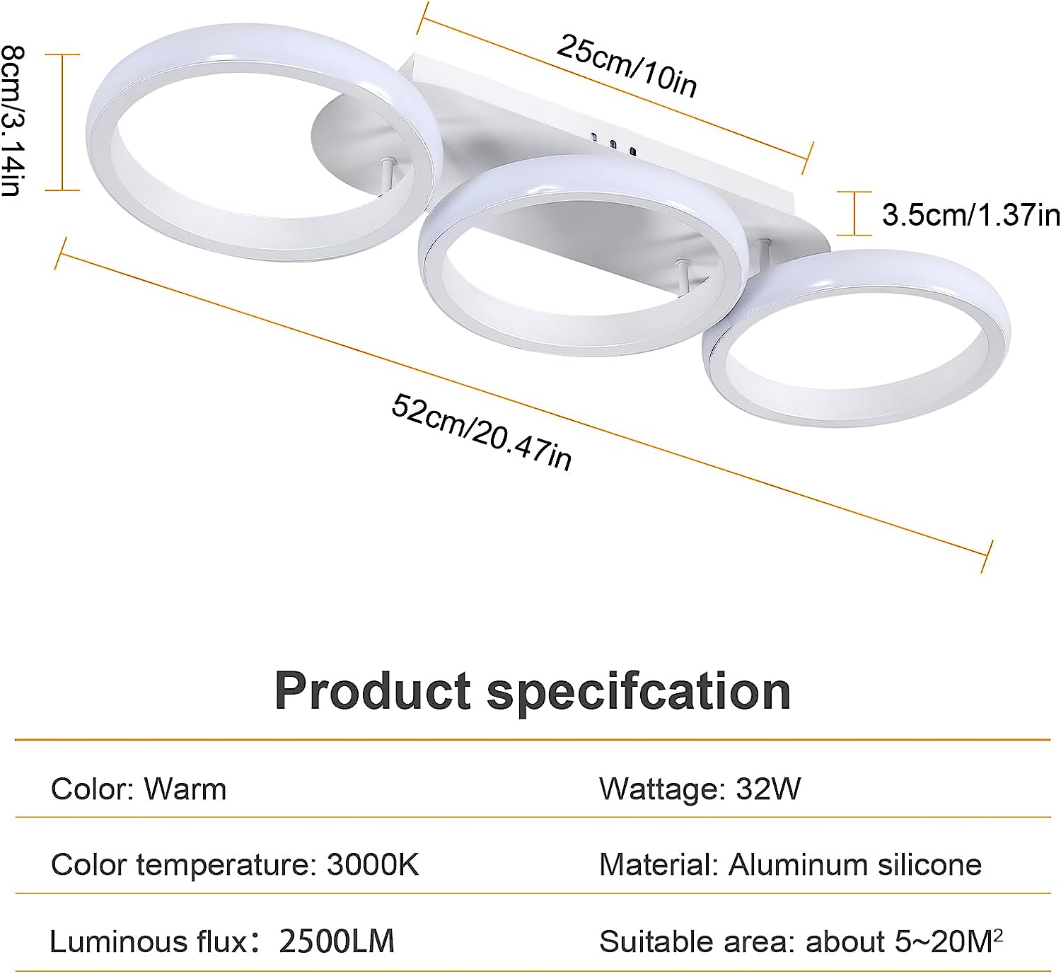 Tableau des dimensions des plafonniers
