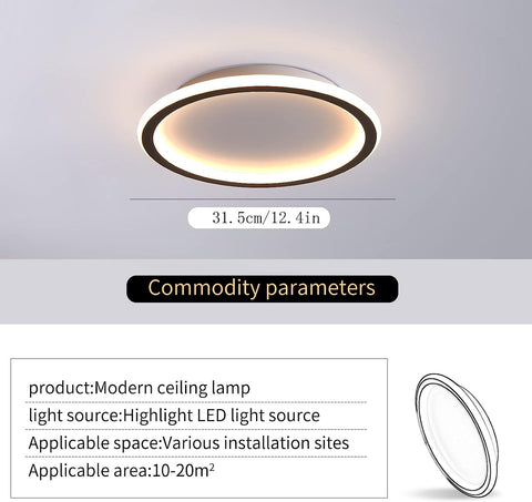 Plafonnier LED moderne 24W Blanc Chaud 3000K Rond Lampe de Plafond Pour salon chambre à coucher salle à manger bureau Noir