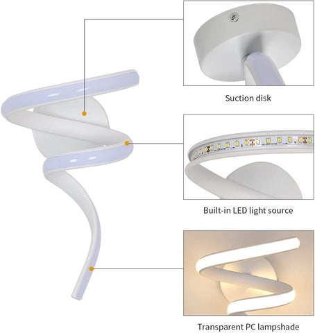 Moderne Lampe Murale Led Design Spirale, Applique Murale Interieur 16W 1750LM, 3500K Blanc Chaud Appliques LED Interieures pour Chambre, Salon, Escalier,Couloir