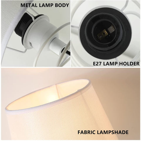 Lampe de Table Minimaliste Moderne, Lampe de Bureau en Tissu Blanc avec Tube de Fer en Spirale Industriel, Veilleuse E27 pour Étude, Salon, Chambre à Coucher, Chevet (Sans Ampoules)