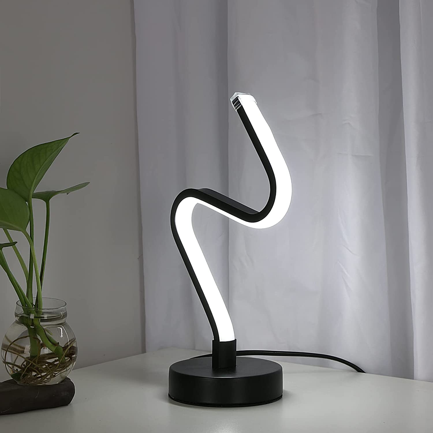Lampe de table LED en spirale, lampe de chevet en aluminium noir 