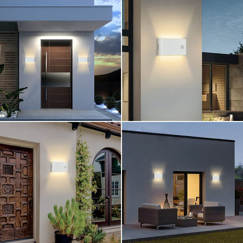 12W Applique Extérieure avec Détecteur de Mouvement, IP65 Blanche Artisanat Mat Design lampe murale Extérieur/Intérieur en Aluminium, Applique Acrylique pour Balcon, Escaliers, Jardin, Garage, 3000K