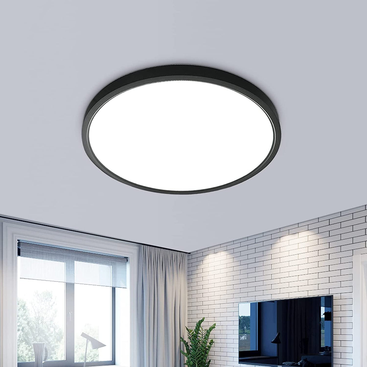 Plafonnier LED Ultra Mince 24W, Luminaire Rond Noir 6500K Blanc Froid, 2160LM, IP50, Ø30cm, Pour Chambre, Salon, Couloir, Balcon, Salle de Bain, Bureau