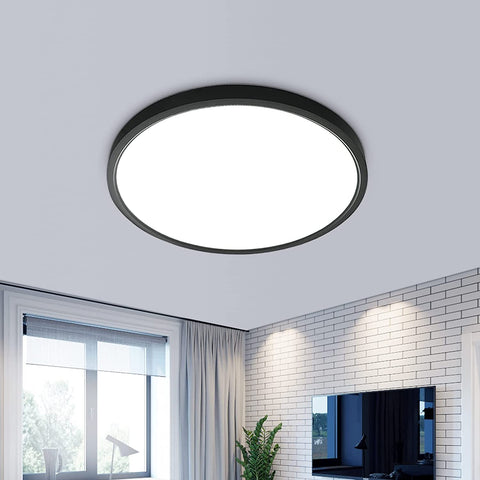 Plafonnier LED Ultra Mince 24W, Luminaire Rond Noir 6500K Blanc Froid, 2160LM, IP50, Ø30cm, Pour Chambre, Salon, Couloir, Balcon, Salle de Bain, Bureau